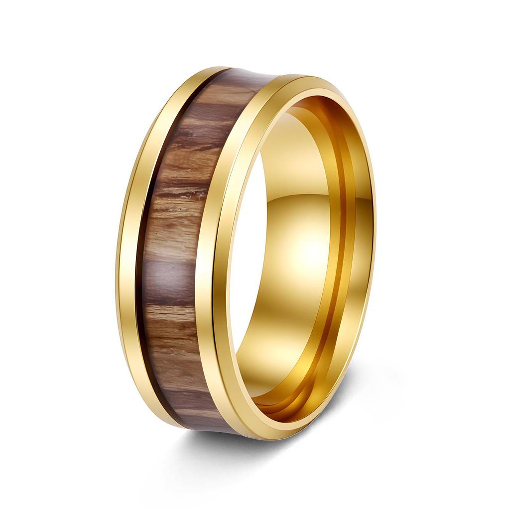 8mm Acacia Wood Inlaid Titanium Steel Men's Ring - Durable, Fade-Resistant Wood Grain Design