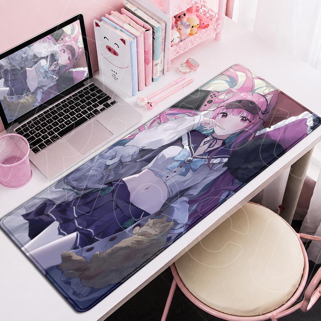 Office Large Speed Mouse Pad HD Printing Rubber Carpet Kawaii Hololive Minato Aqua E-sport Game Computer Keyboard Mats 900x400mm