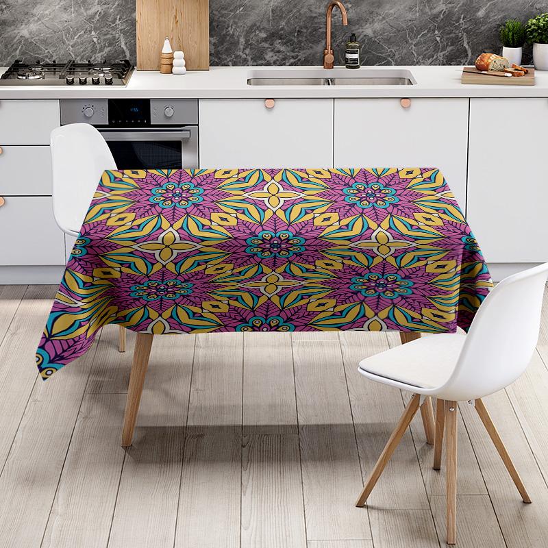 Colorful Mandala TableclothDecorative Floral Print Polyester Table Cover Unique Home Textile for Dining Room or Kitchen