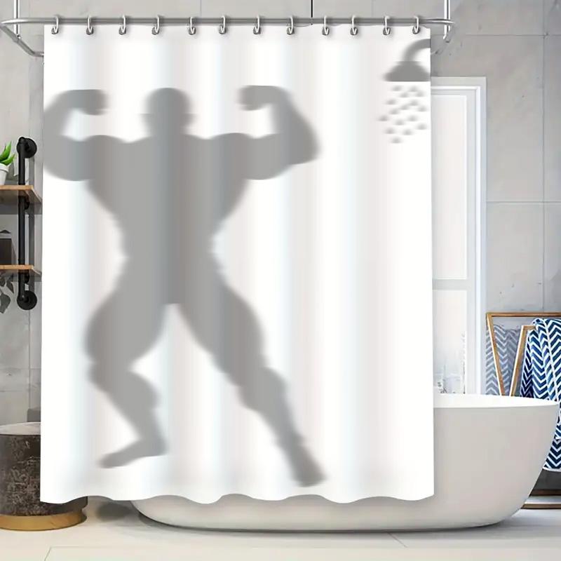 

Shower Curtain With Shadow Bodybuilding Workout Fitness Gym Motivation Design White Waterproof Shower Curtains For Bathroom Deco W60H190(CM)-1 Pcs
