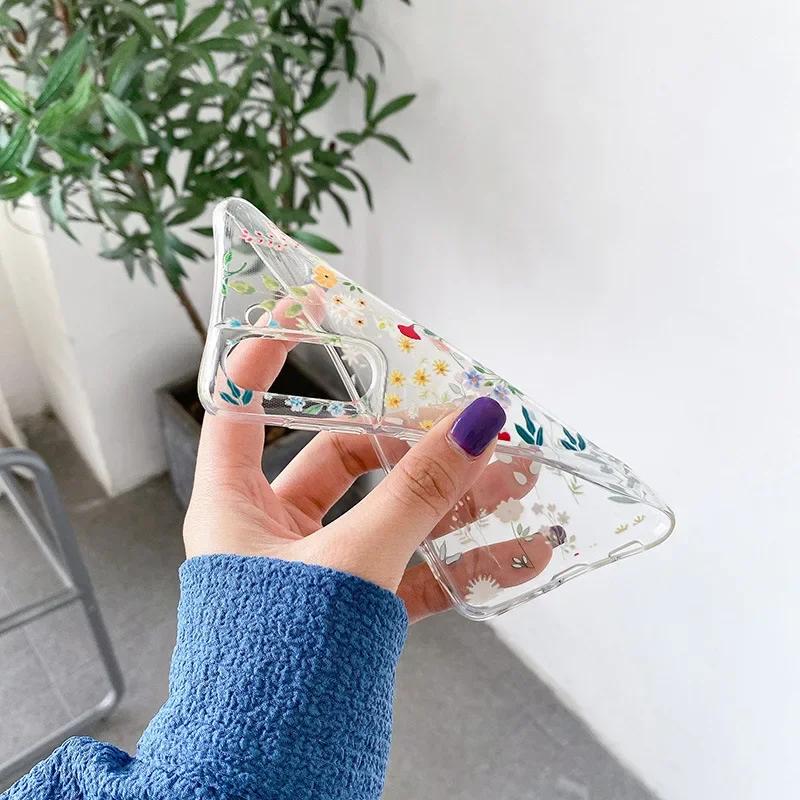 Süße handbemalte Handyhülle mit Blumen für Samsung S25 S24 S22 S21 FE Ultra Klare Silikonhüllen für Samsung Galaxy S23 Plus Ultra Hülle