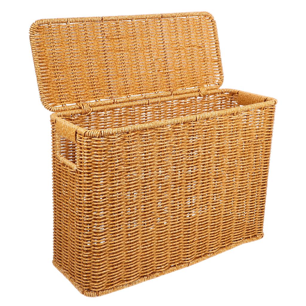 Cajas de Almacenamiento con Tapa Estrecha y Alta Cestas Tejidas Revistero Plástico Hogar Cocina Juguete Verdura Picnic Contenedores con Asas