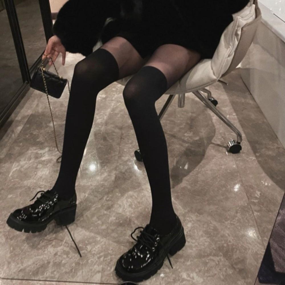 Patchwork Over Knee Stockings Velvet Texture JK Socks Fashion Thigh High Pantyhose  JK