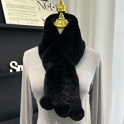 Korean Real Rex Rabbit Fur Whole Leather Woven Scarf Double-sided Thickened Warm Scarf Cute Ball Fur Collar Children