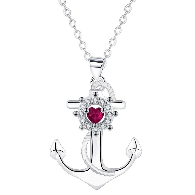Womens Tone Anchor Heart Pendant Necklace Minimalist Layering Chain Copper Alloy Cross 41-50cm Adjustable Length Silver