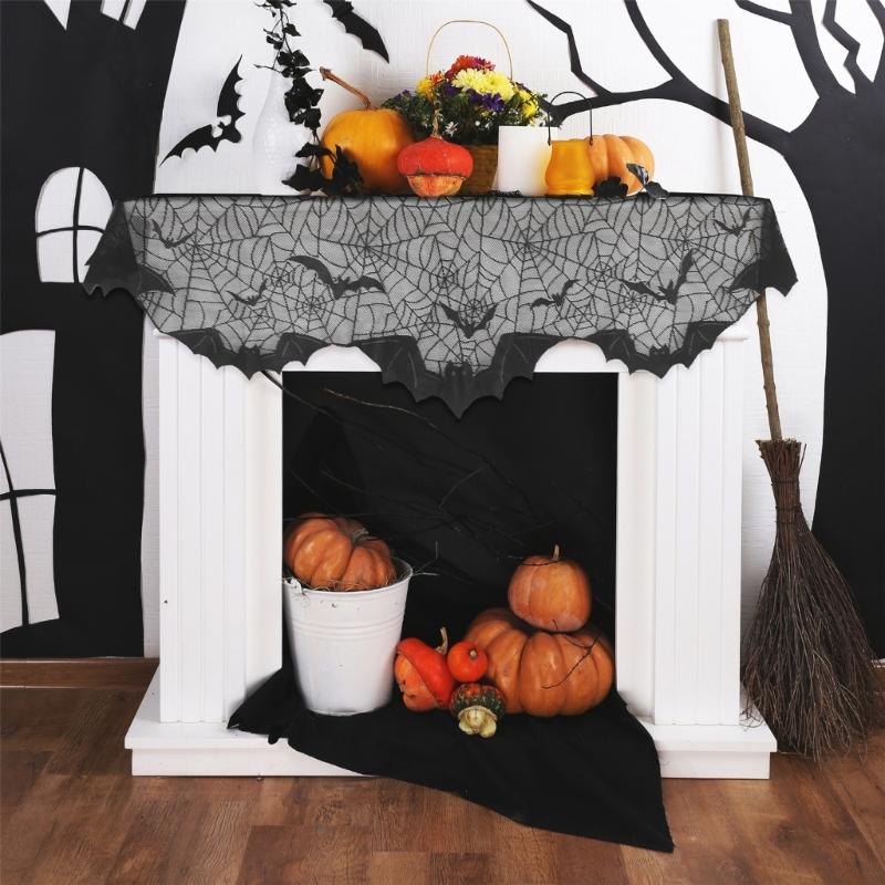 Halloween Decoration Cobweb Table Runner Tablecloth, Mantel Scarf Cover for Halloween Party