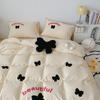 Cute Bear Washed Cotton Bed Four-piece Set Soft Skin-friendly Yellow Quilt Cover Bed Sheet Three-piece Set
