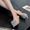 Original Haze Blue Rhinestone Flowers, Seaside Vacation Wind, Summer Pointed Toes, High-heeled Slippers
