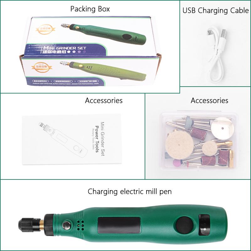 Wireless Multi-Function Electric Grinder Set 2.3mm Electric Drill Rechargeable DIY Mini USB Drill with LED