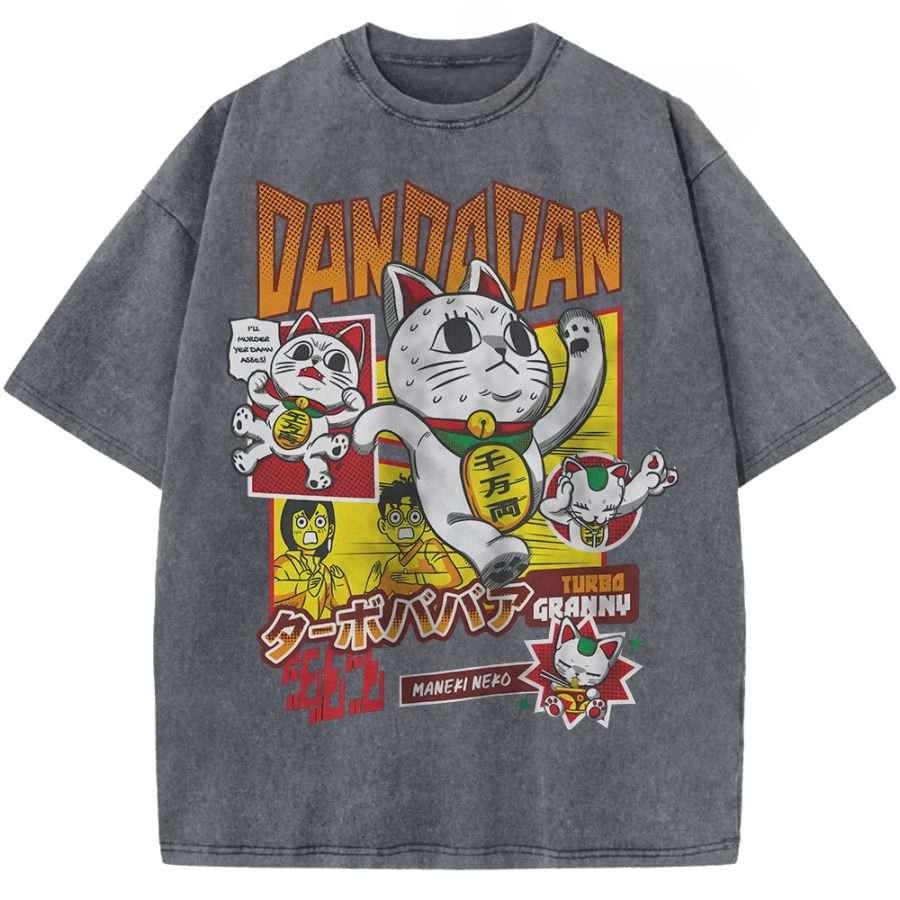 Hot Anime Dandadan Turbo Granny Clothing Men Women Casual Tshirts Washed Cotton Tee Retro Oversized T-shirt Harajuku T Shirt S серый 1580₽