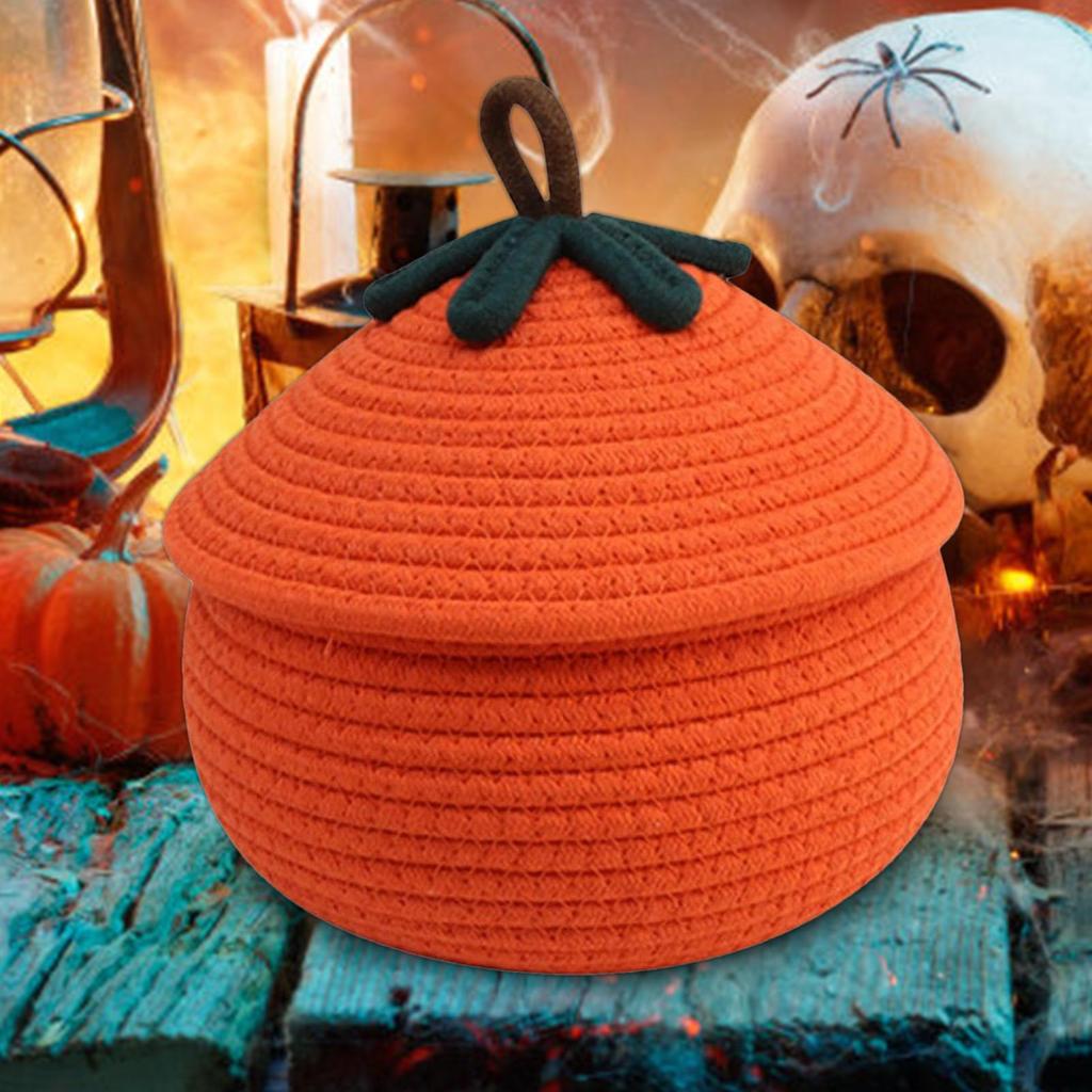 Halloween Kürbiskorb mit Deckel Halloween Dekorative Süßigkeiten Geschenkkorb Multifunktionale Obst Süßigkeiten Snacks Spielzeug Geflochtener Korb