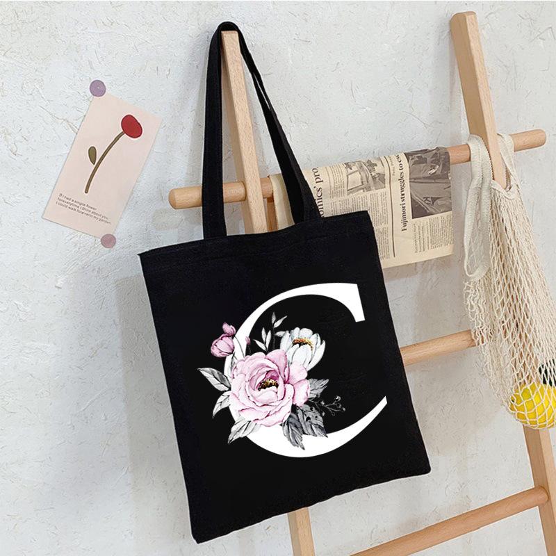 Alphabet24 Letter Print Student Portable Canvas Bag Tote Bag Large Capacity Messenger Bag