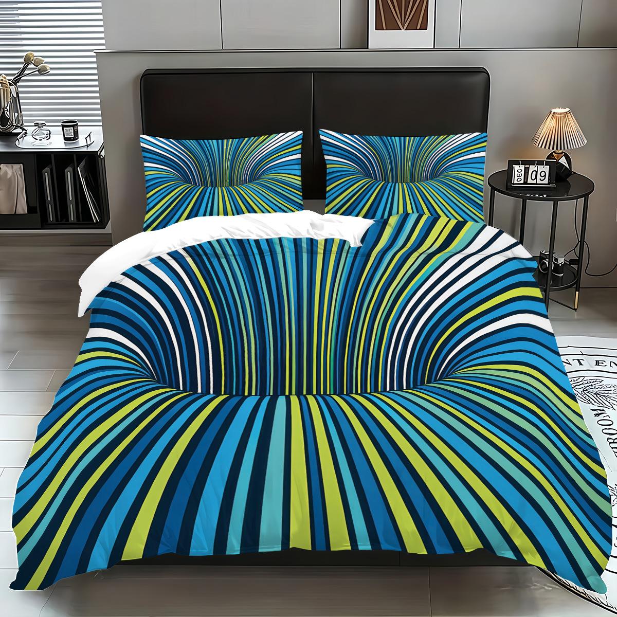 

Line Pattern Bed Three-Piece Stereo Vision 3D Digital Printing Quilt Cover Pillowcase Quilt Cover 135x200cm
