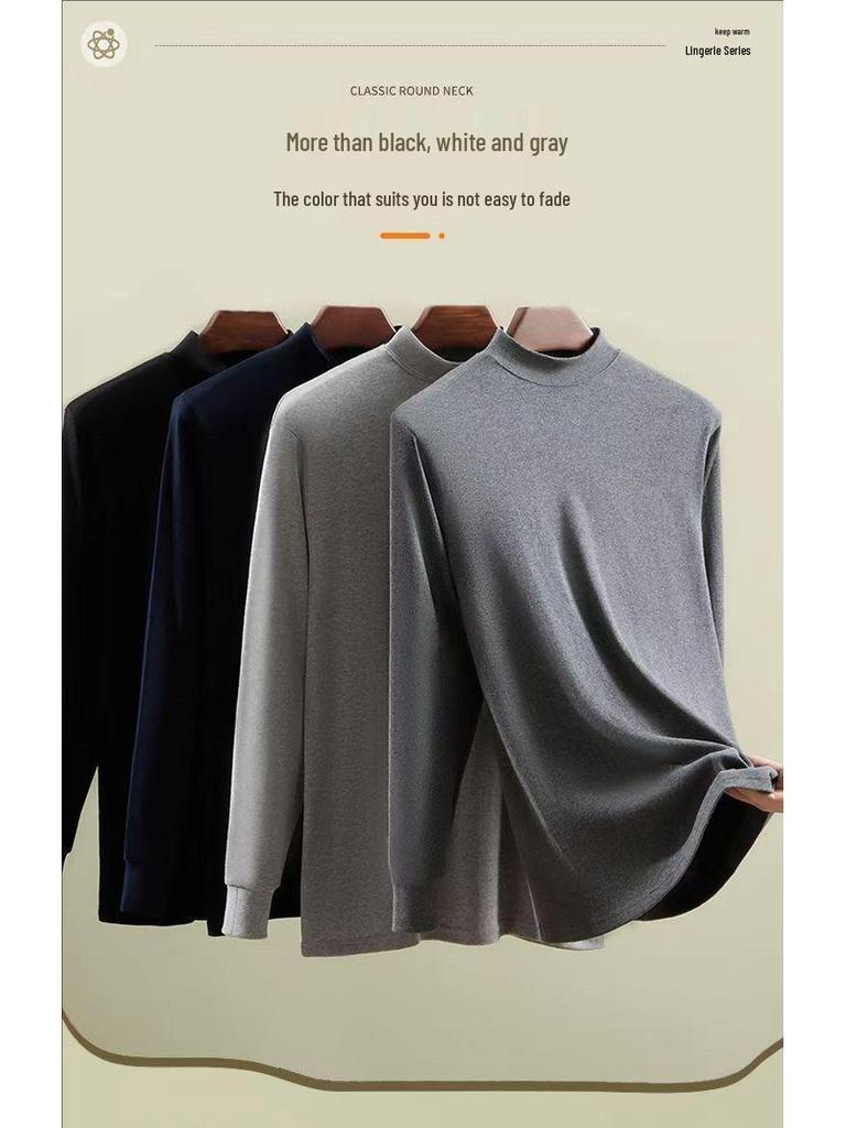 Men's Pure Cotton Thermal Underwear Set: High Neck Top & Bottoms for Cold Protection and Quick Warmth