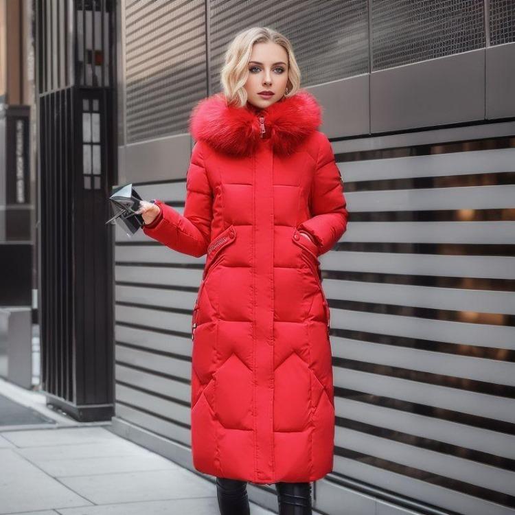 Warme Winterparkas für Damen Verdickter Langer Übermantel mit Pelzkragen Kapuze Reißverschluss Gefüttert Schneebekleidung Jacke
