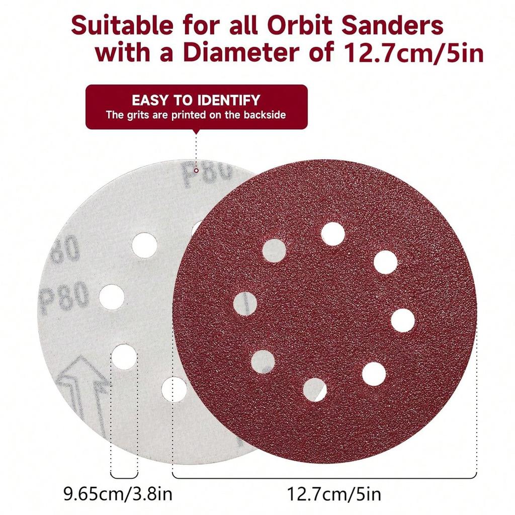 30 PCS 12.7cm/5in Sanding Discs 60 80 220 320 Grit, Round Hook and Loop Sandpaper for Random Orbital Sander