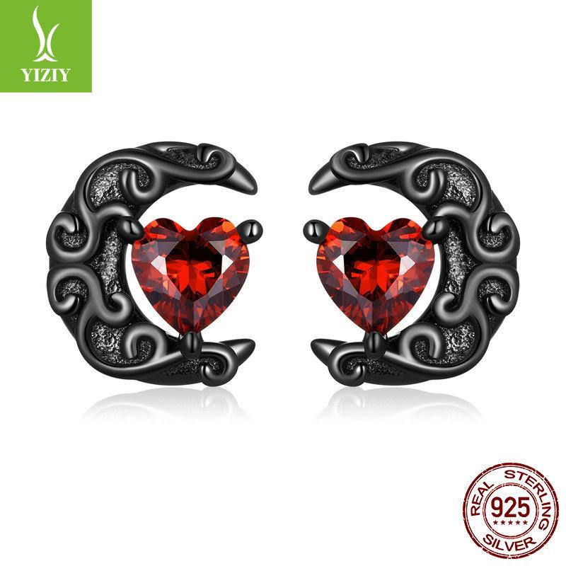 Set Cercei Inel Craniu Halloween, Vânt Întunecat Argint 925 Dragoste Lună Bijuterii