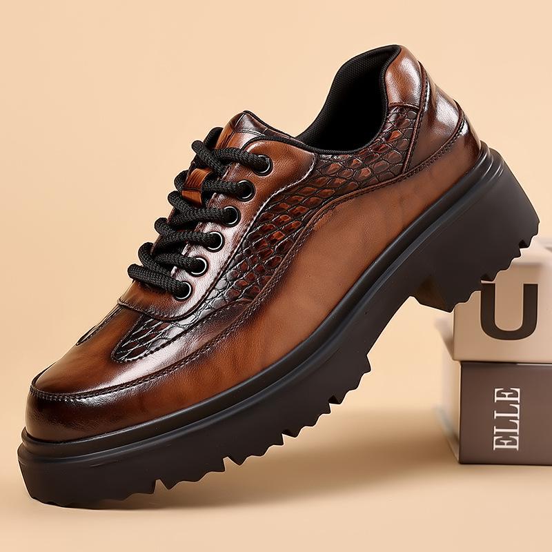Big Business Casual Leather Shoes Platform Crocodile Derby Shoes Men's Dress Leather Shoes British Driving Loafers