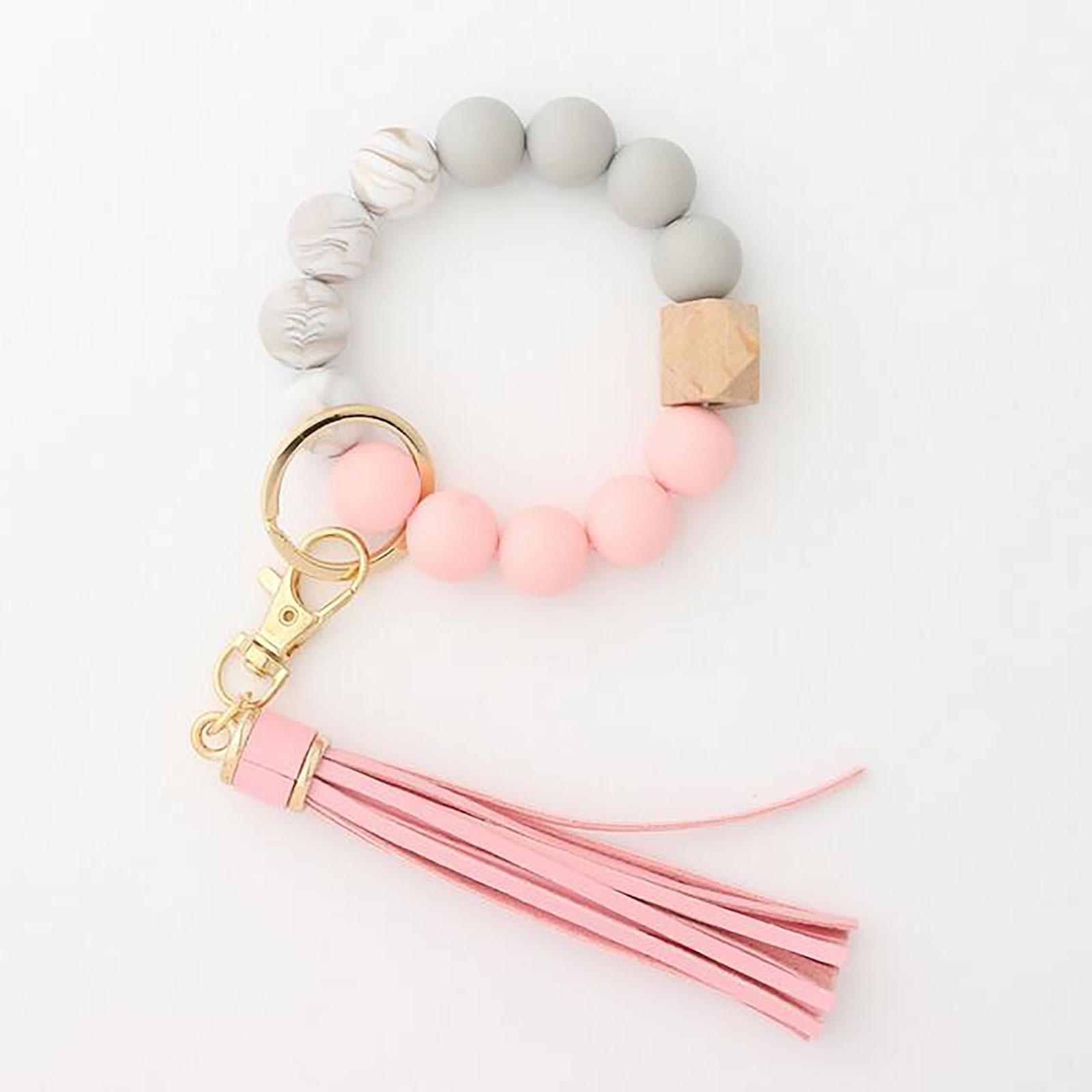 

Силіконовий браслет-кільце для ключів, жіночий браслет із бісеру, брелок із шкіряною китицею