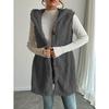 Women's Solid Color Knit Textured Fluffy Hooded Front Open Sleeveless Long Casual Plush Vest