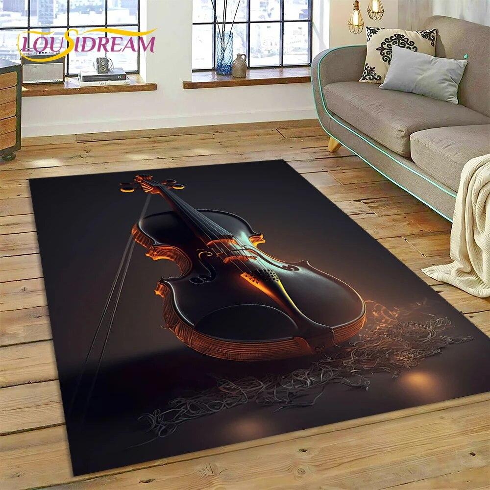 Dream Violin Cello Music Instrument Carpet Rug for Home Living Room Bedroom Sofa Doormat Decor,kids Area Rug Non-slip Floor Mat