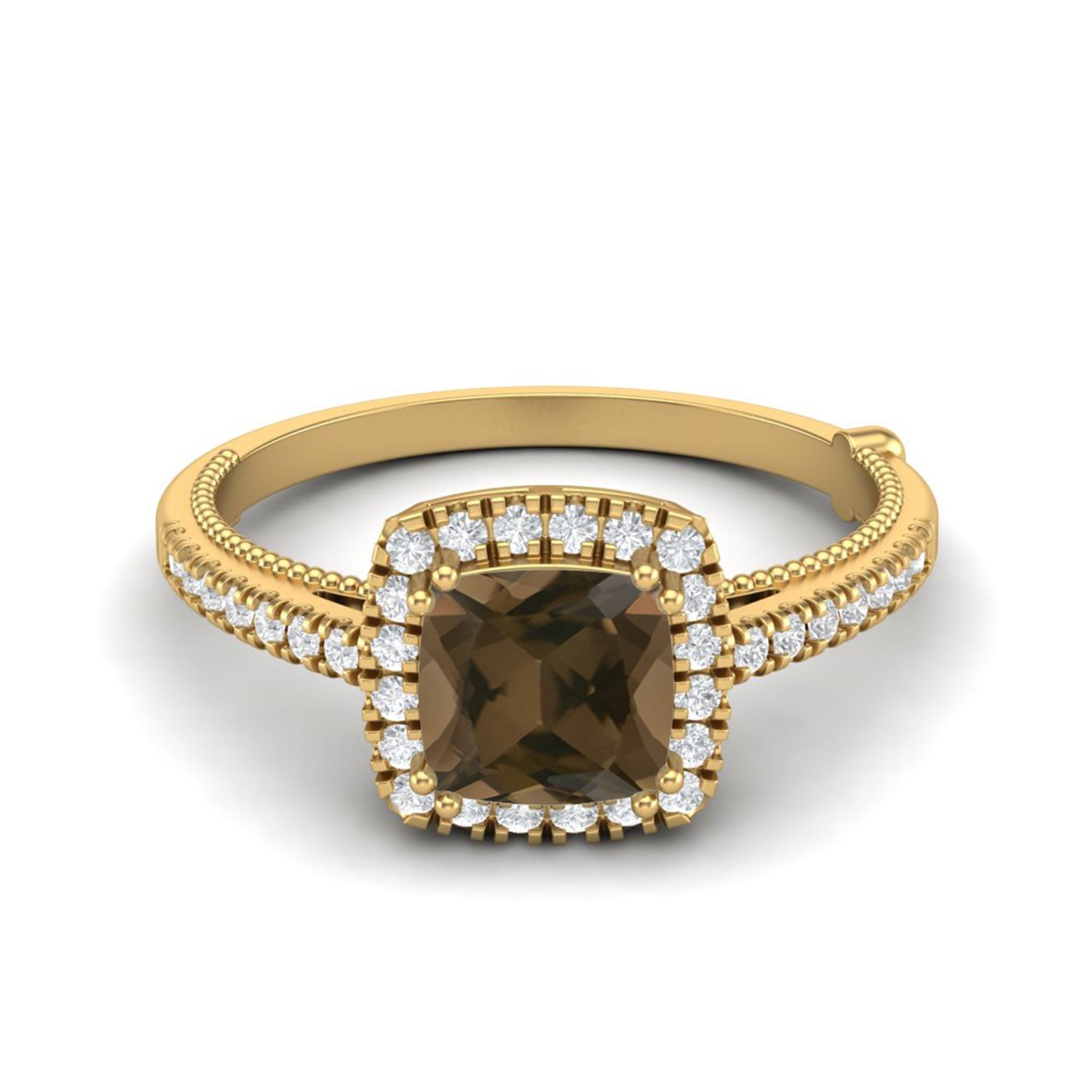 1.49 Ctw Cushion Smoky Quartz 925 Sterling Silver Gold Vermeil Solitaire Halo Women Engagement Ring 10