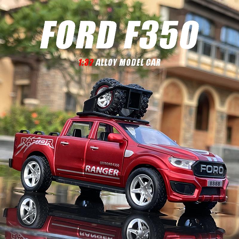 1/32 Ford Raptor F350 Pickup Truck Alloy Off Road Car Diecast Model Sound & Light Desktop Collection Decorative Gift Boy Display