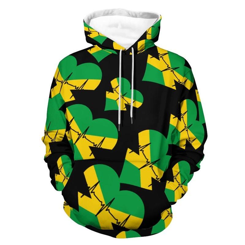 Felpa con Cappuccio Bandiera Giamaica da Uomo Cool Streetwear Maniche Lunghe Felpa con Cappuccio Coulisse Pullover Primaverile Cappotto Autunnale