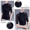 Yuoku Slim Fit Sheer Sleeve High Neck Stretch Elegant Modern Dance Mesh Short Perfect for and More Women's 5/8 Top, Blouse, Sleeve, Soft, Slimming,