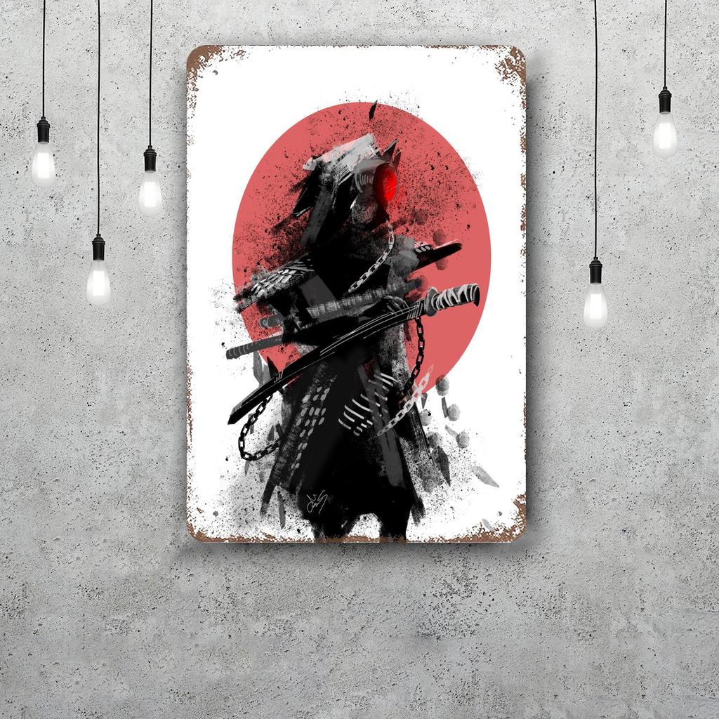 Samurai Warrior Vintage Metal Tin Signs Posters Decor Retro Metal Plaque Wall Art Decor for Garage Bar