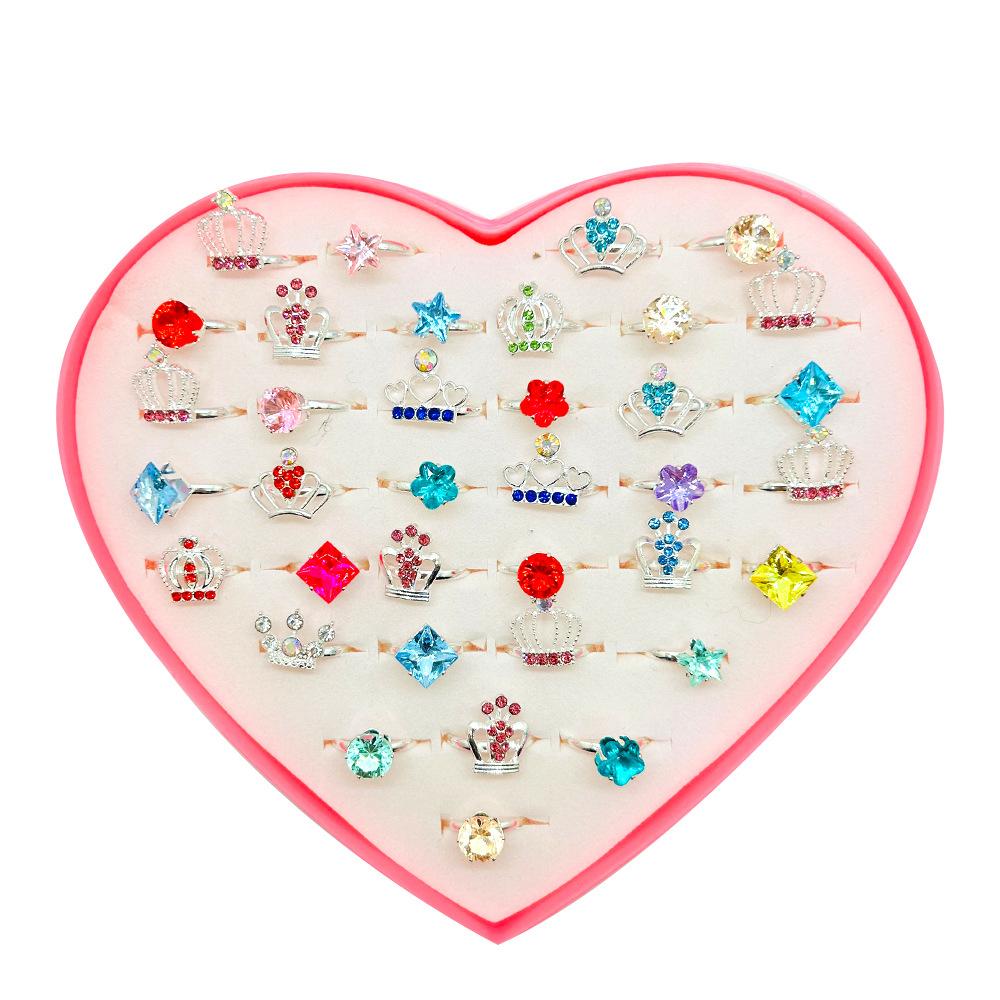 36buc inel pentru copii Cute Princess Baby bibelouri Jucărie Fetiță Cartoon Crystal Inel (cu cutie)