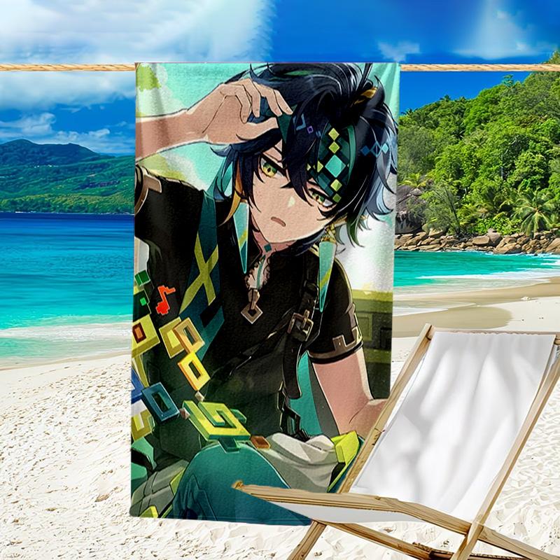 1pc Genshin Impact Kinich1 Beach Towel, Beach and Seaside Swimming Pool Equipment, Fashion Pattern, Rectangular, Travel Essentials