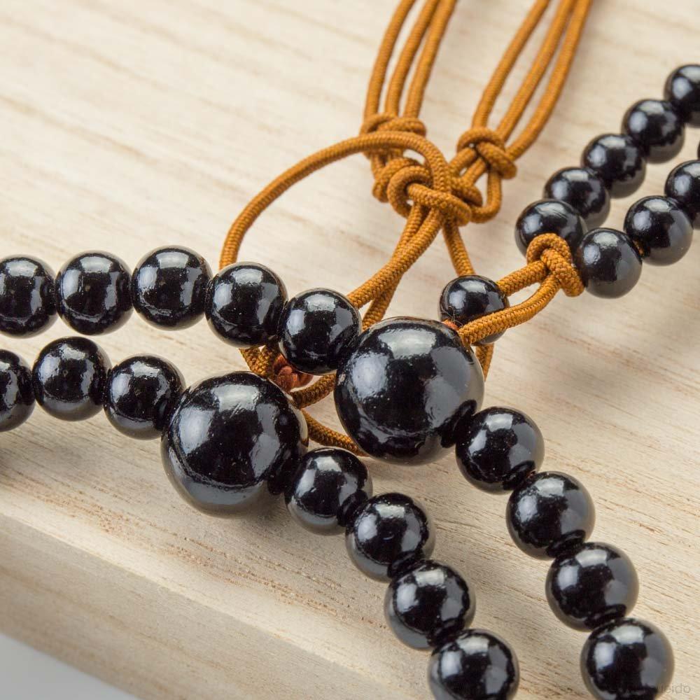 Herren Buddhistische Gebetsperlen, Kyo-Stil, Jodo Shinshu Stil, Ebenholz, 8mm Perlen, Seidenquaste, Paulownia-Holzkästchen