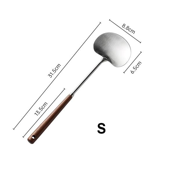 Лопатка из нержавеющей стали, Кухонная утварь, Поварская лопатка с ручкой из грецкого ореха - Переворачиватель, Кухонная посуда
