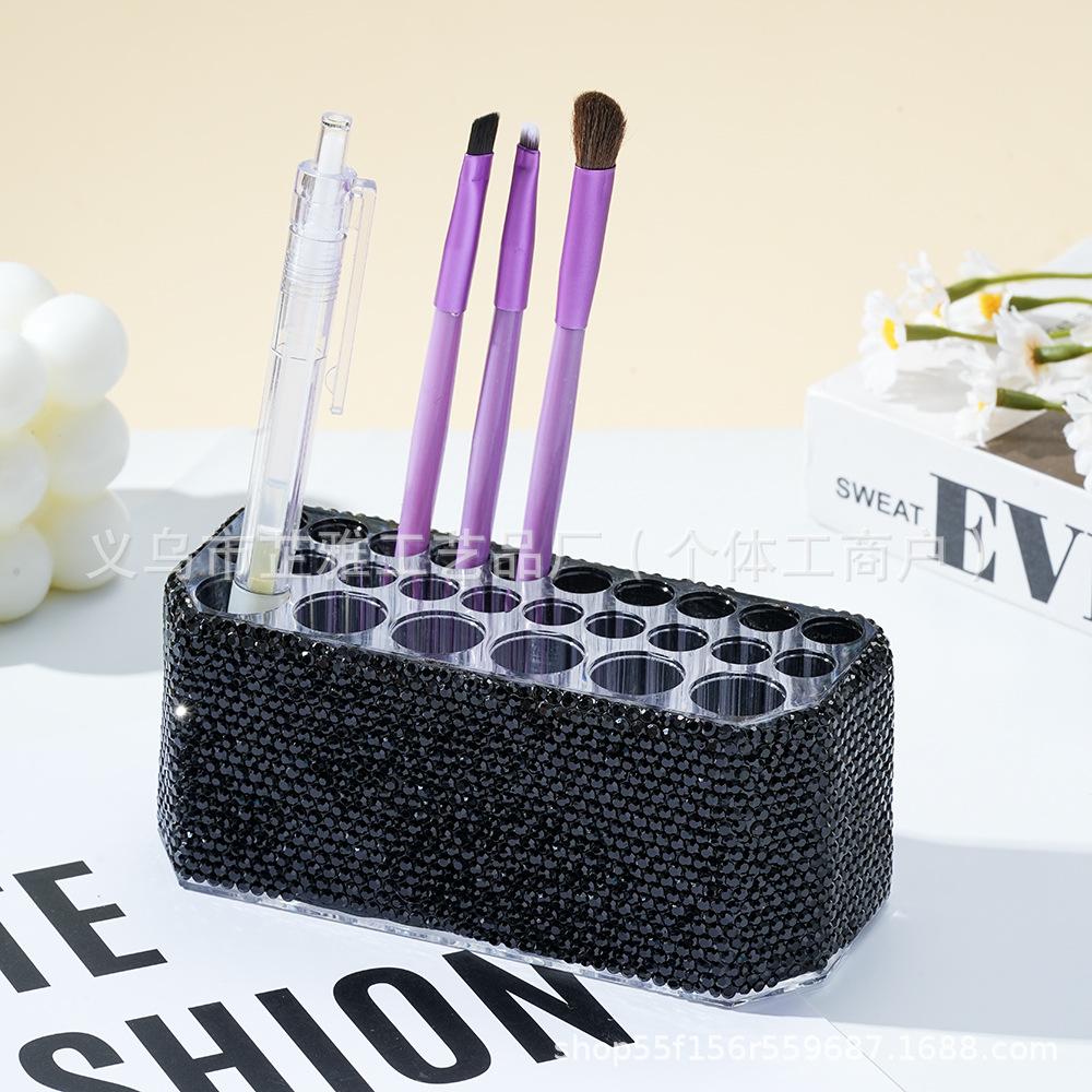Diamond-set luxury acrylic 26-hole cosmetic pen holder, large hole transparent eyebrow pencil, eyeliner, storage box, finishing display stand
