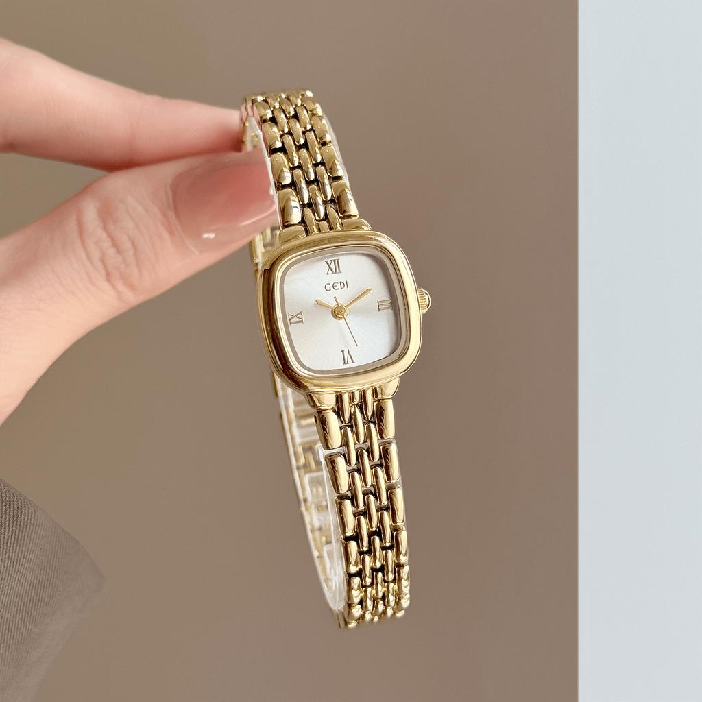 Elegant Roman Numeral Women Watch Square Quartz Stainless Steel Bracelet Wristwatch Small Dial Minimalist Ladies Dress Watches