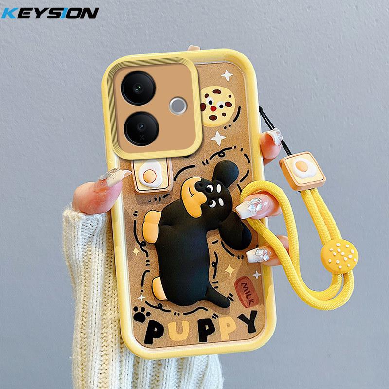 KEYSION Shockproof Case for VIVO V60 Lite 5G with Lanyard Soft Silicone Cute 3D Cartoon Doll Phone Back Cover for IQOO Z10R