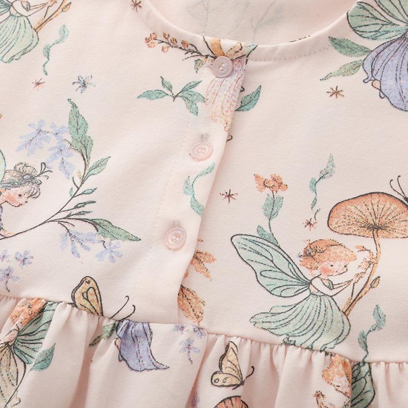 Girls Short Sleeve Round Neck Summer Dress with Cute Print Princess
