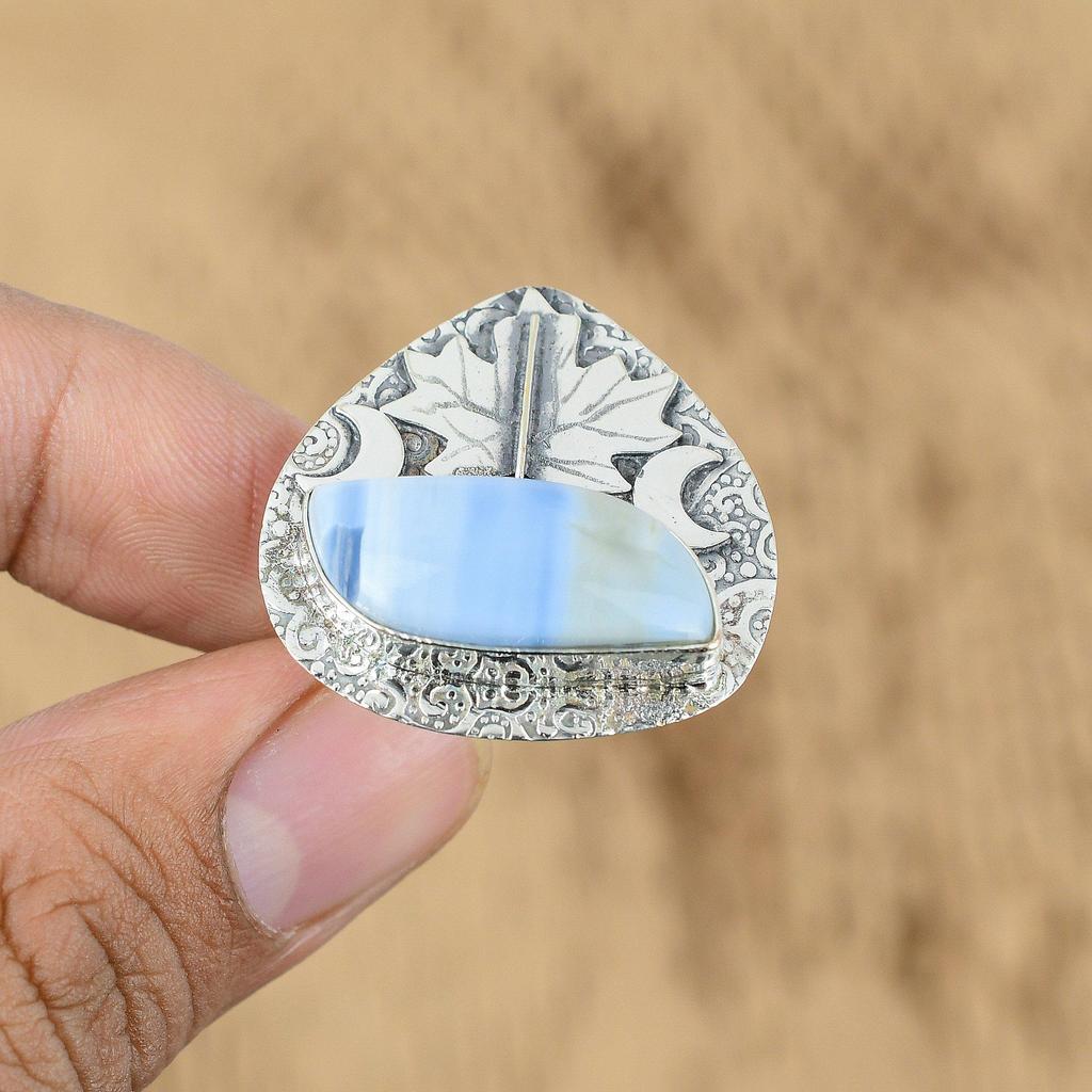 Natural Owyhee Opal Multi Stone Cresent Moon Blue Adjustable Ring 925 Silver
