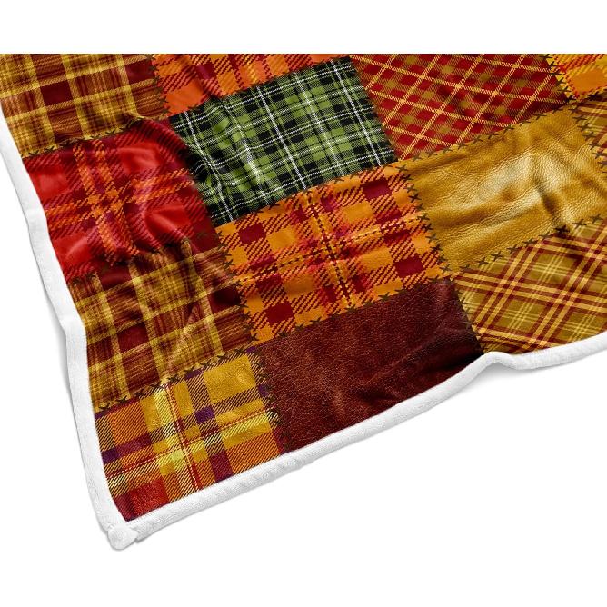 JAWO Fall Throw Blanket, Autumn Orange Plaid Fall Farmhouse Thanksgiving Cozy Bed Couch Blanket, Soft Comfy Fleece Flannel Throws Blankets Livingroom