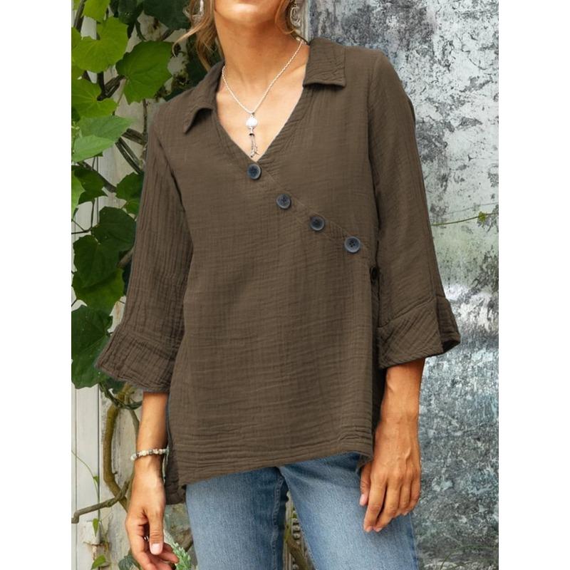 Women's Casual Button V-neck Shirt Top
