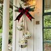 Christmas Bell Decoration 17.7" Hanging Jingle Bells with Plaid Bow Pine Needles Red Berries Rustic Holiday for Door