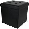 Home Deco Factory Hd3400 Square Foldable Storage Ottoman In Black Faux Leather with Buttoned Trim H38 X 38 X 38 Cm