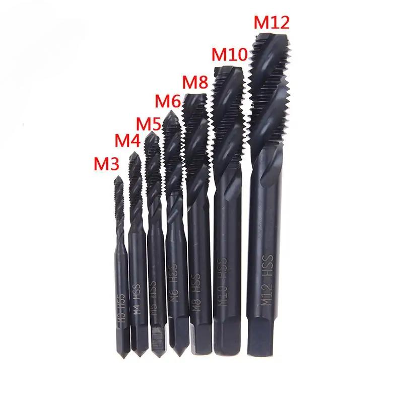 7PCS HSS Maschinengewinde Metrischer Zapfenbohrer-Satz M3 M4 M5 M6 M8 M10 M12