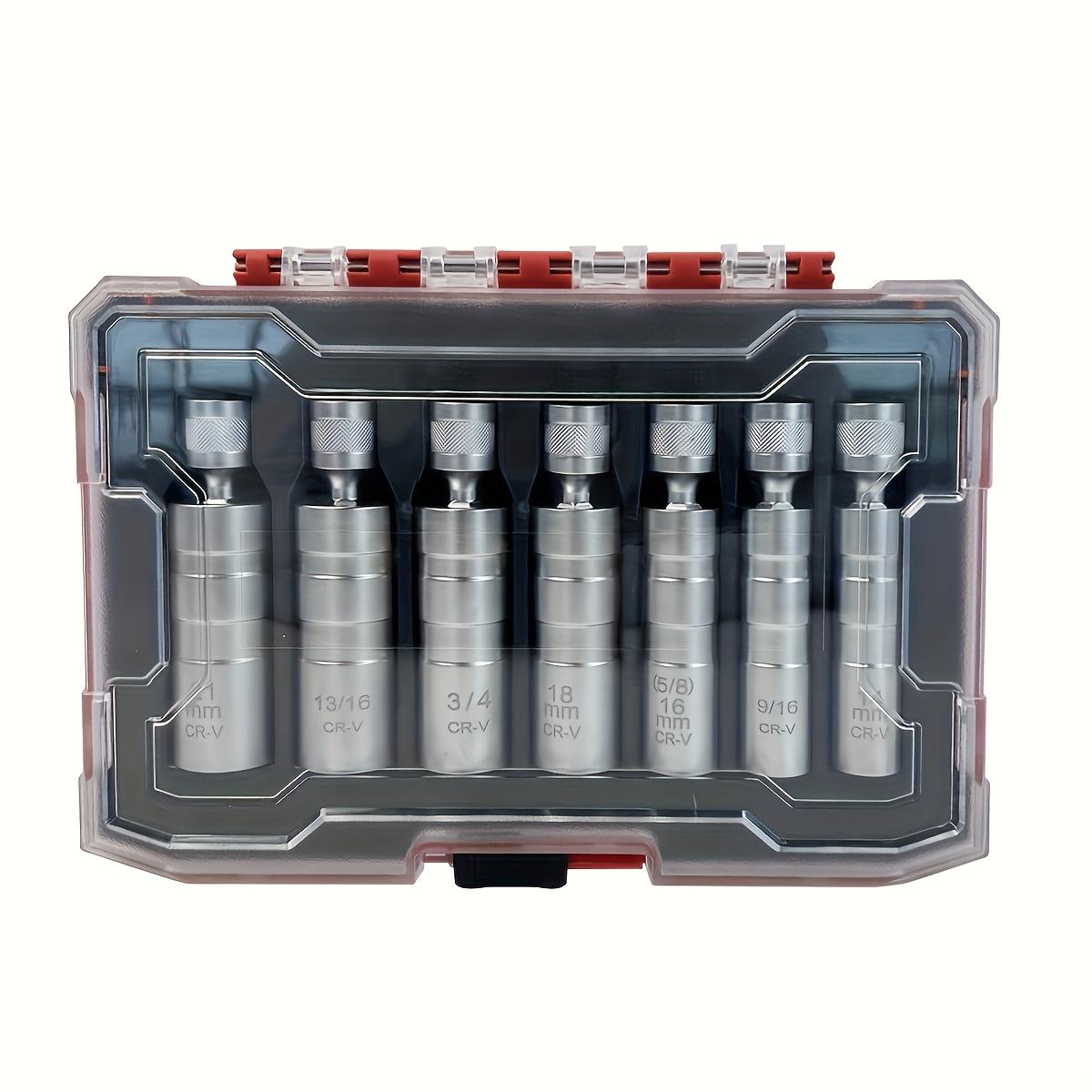 

7pcs Magnetic Spark Plug Socket Set, 12-Point Rotating Socket, 360-Degree Rotation Removal Tool, Without Battery