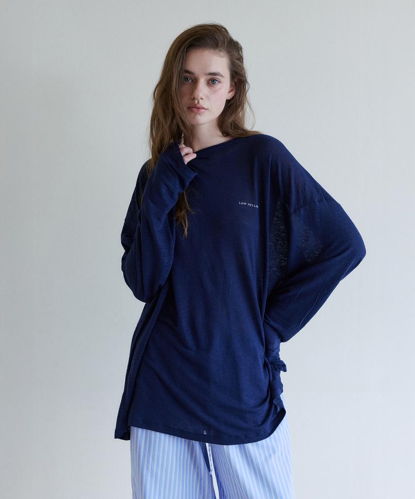 Lounellain Parasol Linen Washing T-Shirt_ Navy
