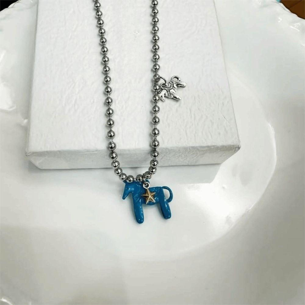 Zinc Zinc Alloy Enamel Colt Horse Pendant Necklaces Plated Zodiac Animal Necklaces  Friends