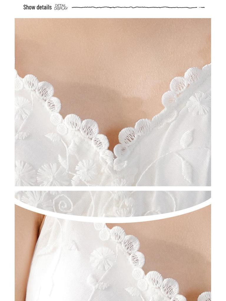 Women's Summer Cotton Lace Nightgown - Court Style Sexy Princess Pajamas with Embroidery and Chest Pad, Wearable Out or As Homewear.