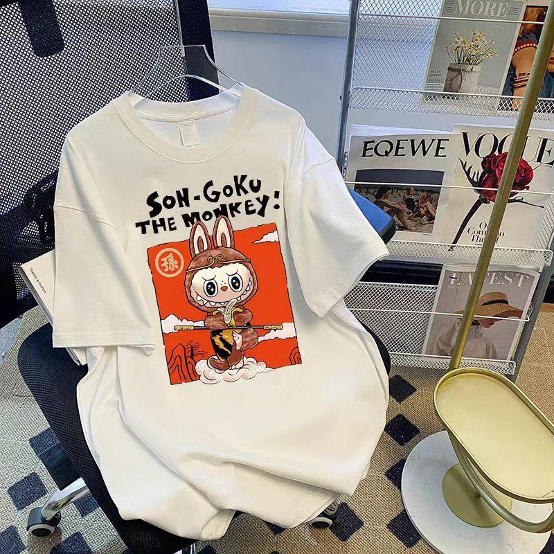 Labubu oblečení kreslené s krátkým rukávem chlapci a dívky letní ležérní tričko topy