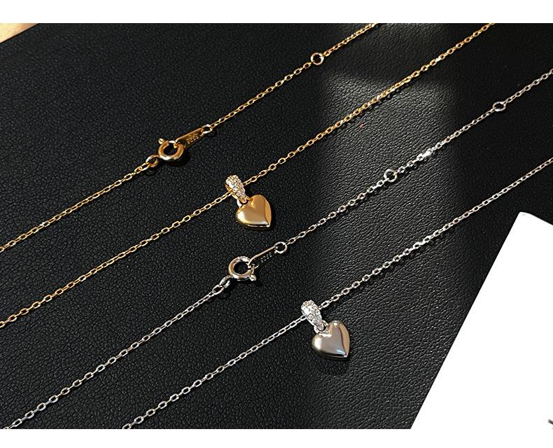 925 Sterling Silver Heart Pendant Necklace with Diamond Inlay - Elegant & Versatile Clavicle Chain for Women